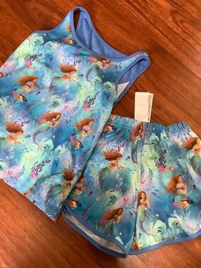 Disney Girls Blue Mermaid Tank Top & Shorts Pajama Set